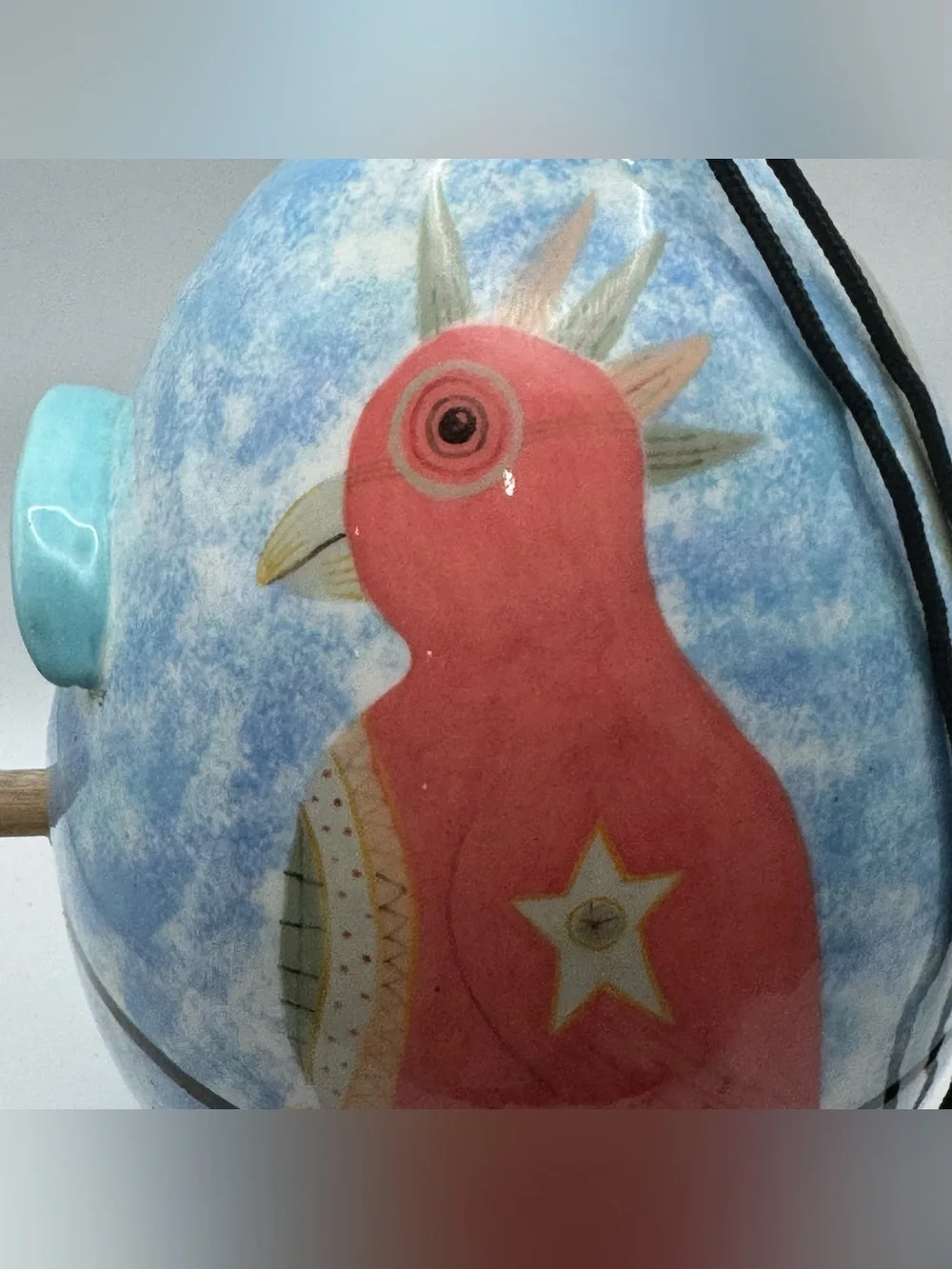 Nest Eggs Ceramic Birdhouse Hand Painted Whimsical Birds Blue Hanging Bird House